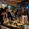 Análise do comportamento do cliente em stand de vendas imobiliário com indicadores de fluxo, permanência e interações.